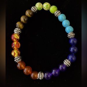 7 Chakras Natural Gemstone Round Beads Crystal Bracelet.
